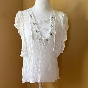 Umgee White Lace-Up Blouse